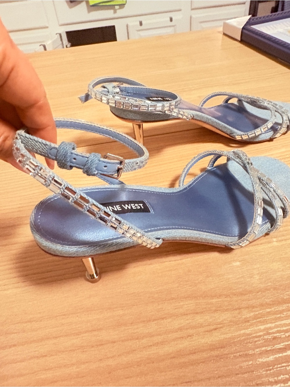 Nine West Powder Denim Blue Crystal Strap Sandals - Picture 8 of 11